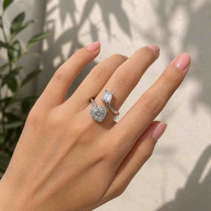 Emerald Cut E Color VVS2 Clarity IGI Certified Lab Grown Diamond Halo Engagement Ring, Side Round Diamonds 18k White Gold