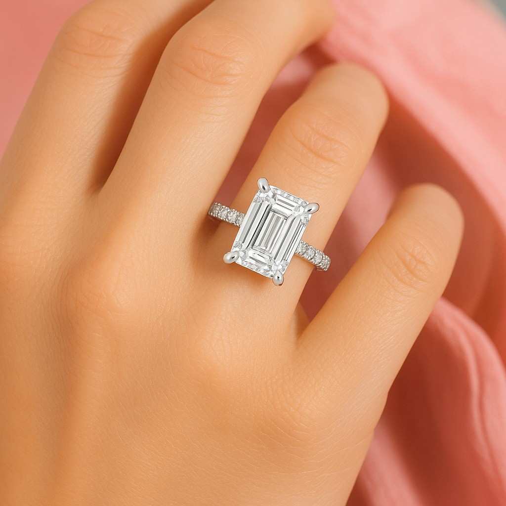 Emerald Cut East West 0.96 CT Lab Grown Engagement Ring