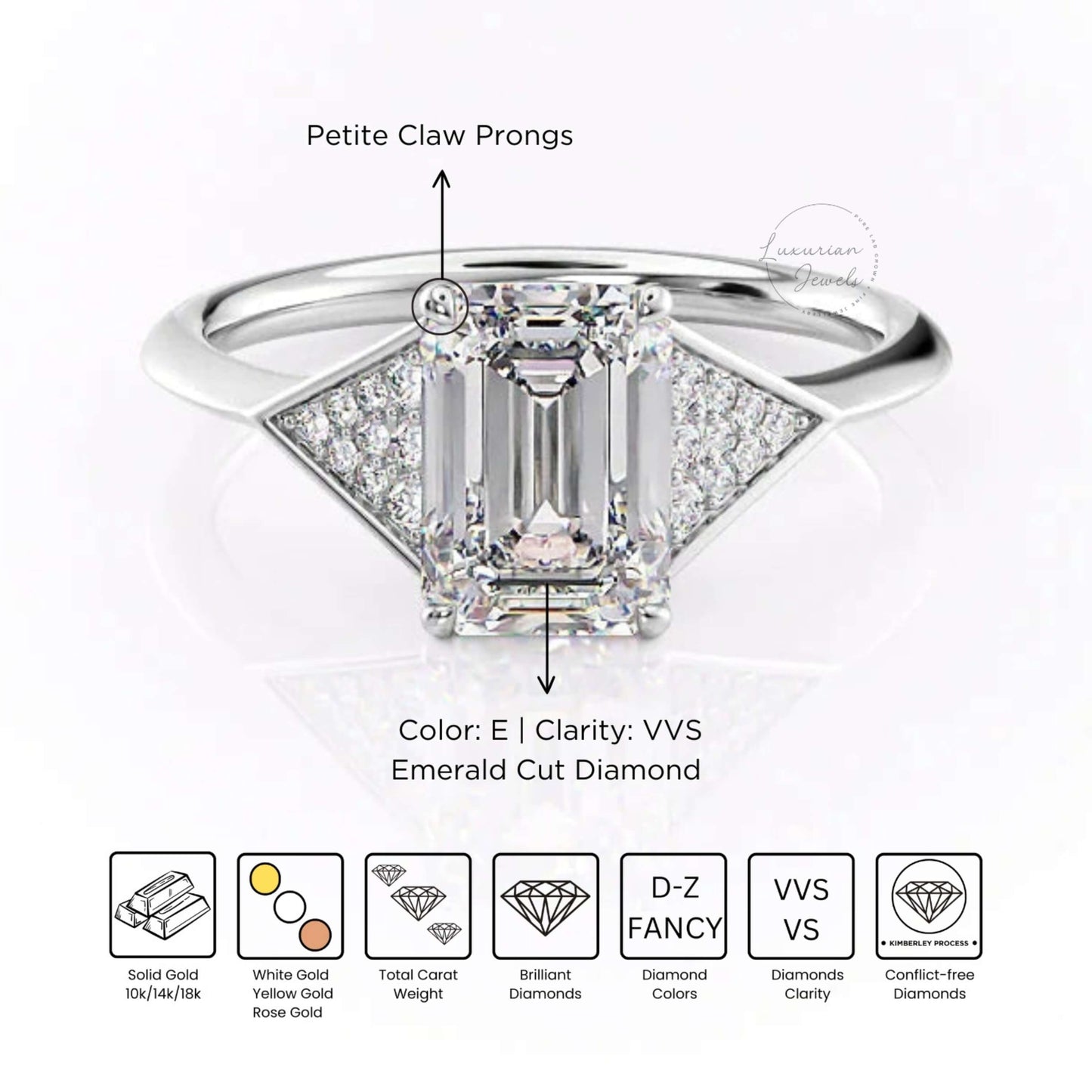 Emerald Cut Eco-Friendly Diamond Ring IN 14K Gold