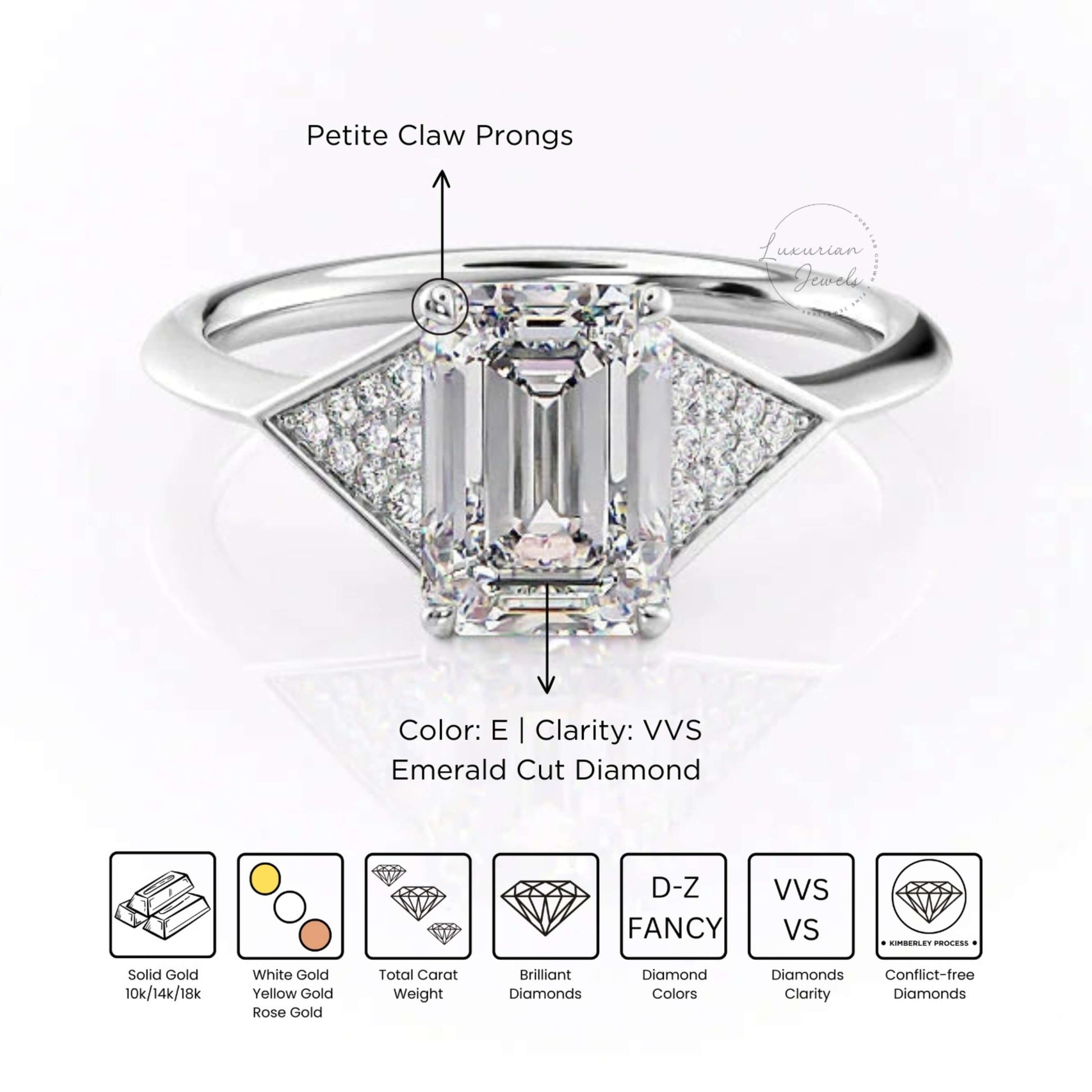 Emerald Cut Eco-Friendly Diamond Ring IN 14K Gold