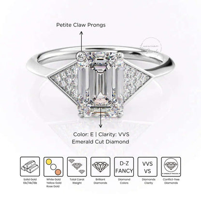 Emerald Cut Eco-Friendly Diamond Ring IN 14K Gold
