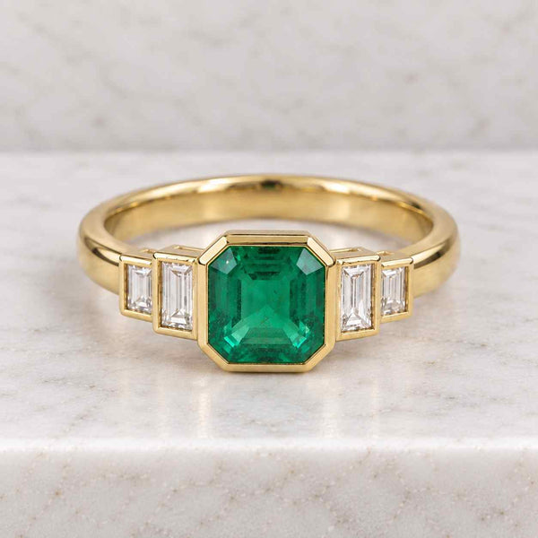 Emerald Cut Emerald Tapered Baguette Ring, Solid 14K 18K Yellow Gold, May Birthstone Her
