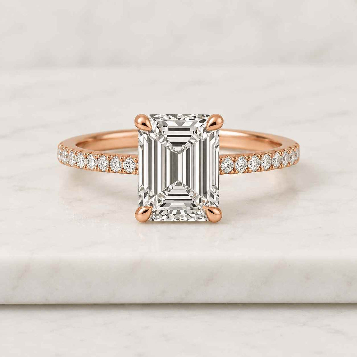 emerald cut lab-grown diamond ring three stone engagement ring emerald trilogy ring anniversary gift igi certified genuine diamond ring gold
