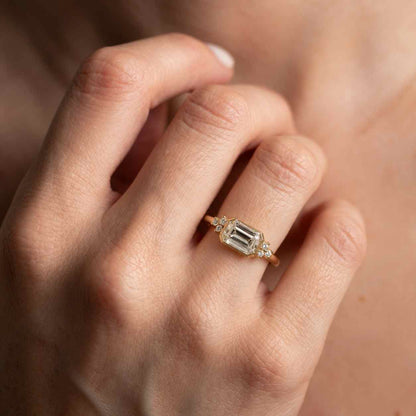 5 Carat Emerald Cut Lab-Grown Diamond Three Stone Engagement Ring / Trapezoids Side Stones /14k White Gold Luxurious Trilogy Diamond Ring
