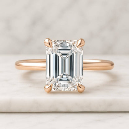 Emerald Cut Lab Diamond Solitaire Ring Four Prong Set Eco Friendly Diamond Ring