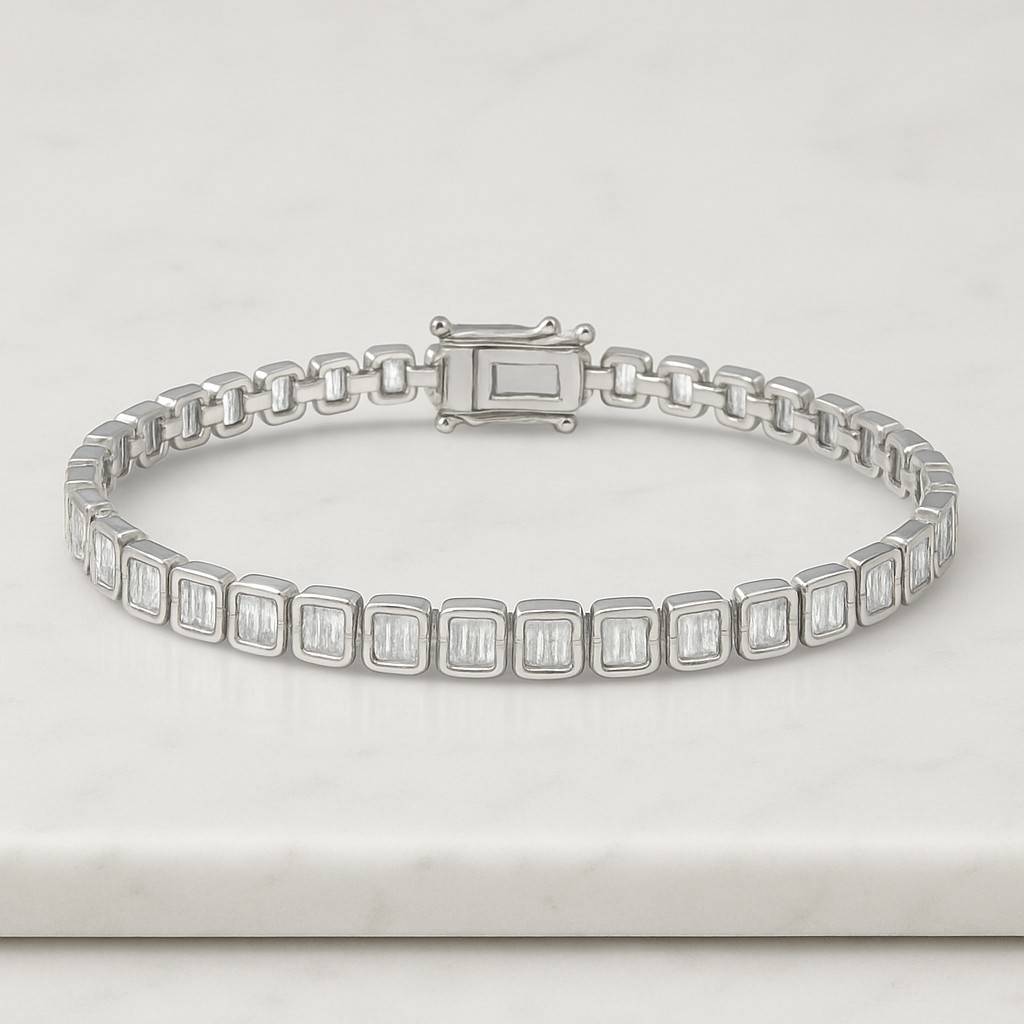 Emerald Cut Lab Diamond Tennis Bracelet  Eco Friendly Diamond Box Clasp Bracelet