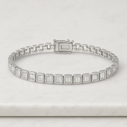 Emerald Cut Lab Diamond Tennis Bracelet  Eco Friendly Diamond Box Clasp Bracelet