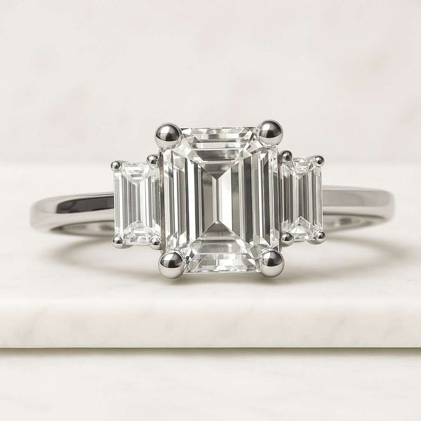 Emerald Cut Lab Diamond With Tapered Baguette Diamond Engagement Ring Anniversary Gift Emerald Cut Diamond Ring Baguette Diamonds Ring