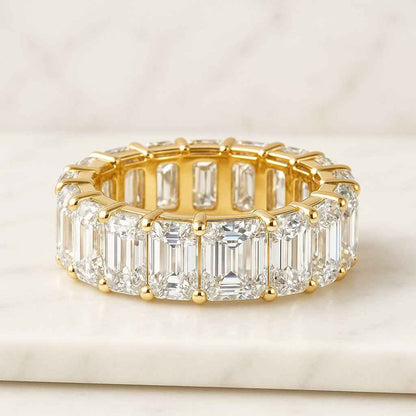 Emerald Cut Lab Grown Diamond Band Full Eternity Diamond Ring 0.30 CT Stacking Band Half Bezel Setting Lab Diamond Wedding Band For Her