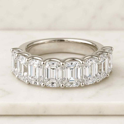 Emerald Cut Lab Grown Diamond Band Full Eternity Diamond Ring Stacking Band Half Bezel Setting Lab Diamond Wedding Band For Her