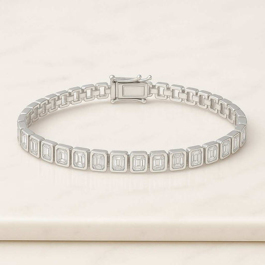Emerald Cut Lab Grown Diamond Bezel Tennis Bracelet Sleek Modern Jewelry for Women