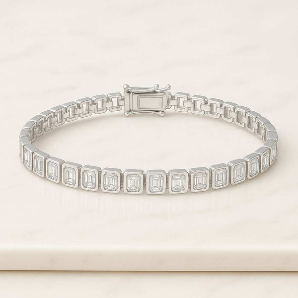 Emerald Cut Lab Grown Diamond Bezel Tennis Bracelet Sleek Modern Jewelry for Women