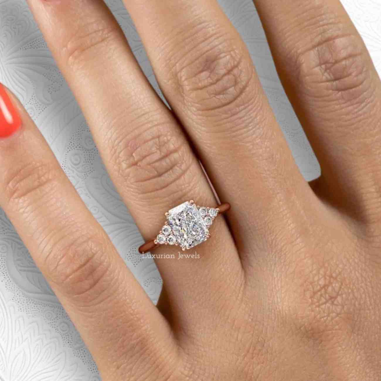 emerald cut lab grown diamond engagement ring 2.00ct emerald diamond ring with side diamond attached proposal ring 