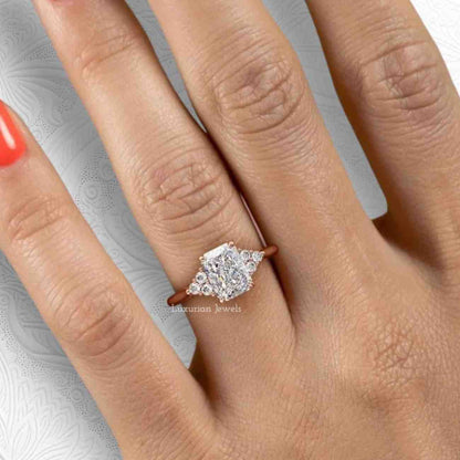 Emerald Cut Lab Grown Diamond Engagement Ring 2.00Ct Emerald Diamond Ring With Side Diamond Attached Proposal Ring 