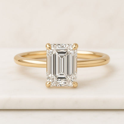 Emerald Cut Lab Grown Diamond Engagement Ring 2.00Ct Emerald Diamond Ring With Side Diamond Attached Proposal Ring  Anniversary Gift