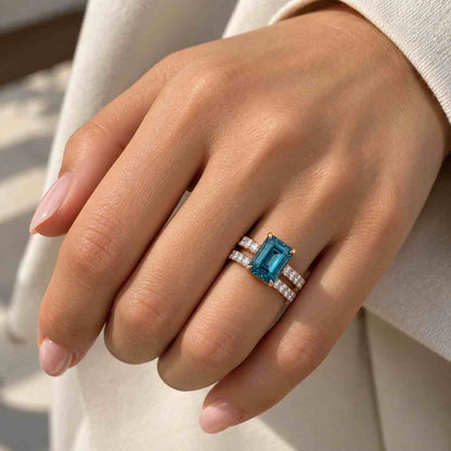 Emerald Cut Lab Grown Diamond Engagement Ring | 2.10 CTW IGI Certified Diamonds | Solitaire Ring with Halo | Wedding Gift for Her
