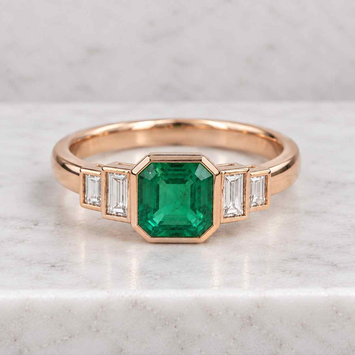 emerald cut lab grown diamond engagement ring,side trillion diamond,trilogy wedding ring,anniversary ring,handmade diamond ring,gift for her
