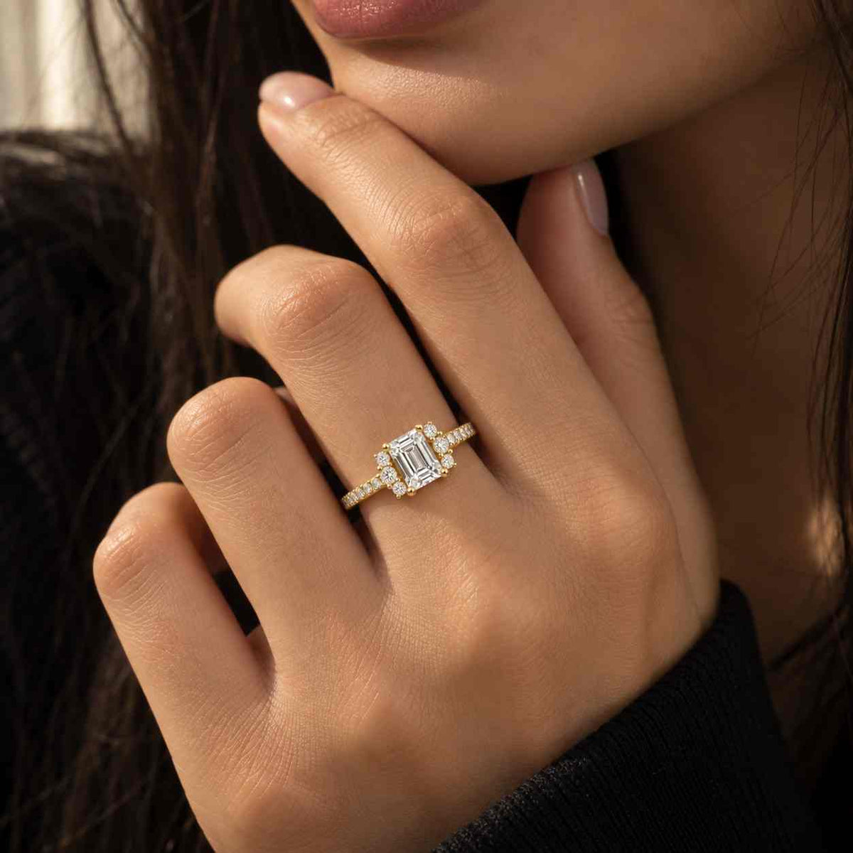 Emerald Cut Lab Grown Diamond Engagement Ring | Solid Gold Dainty Solitaire Promise Ring
