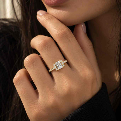 Emerald Cut Lab Grown Diamond Engagement Ring | Solid Gold Dainty Solitaire Promise Ring
