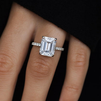 Emerald Cut Lab Grown Diamond Engagement Ring Vintage Five Stone
