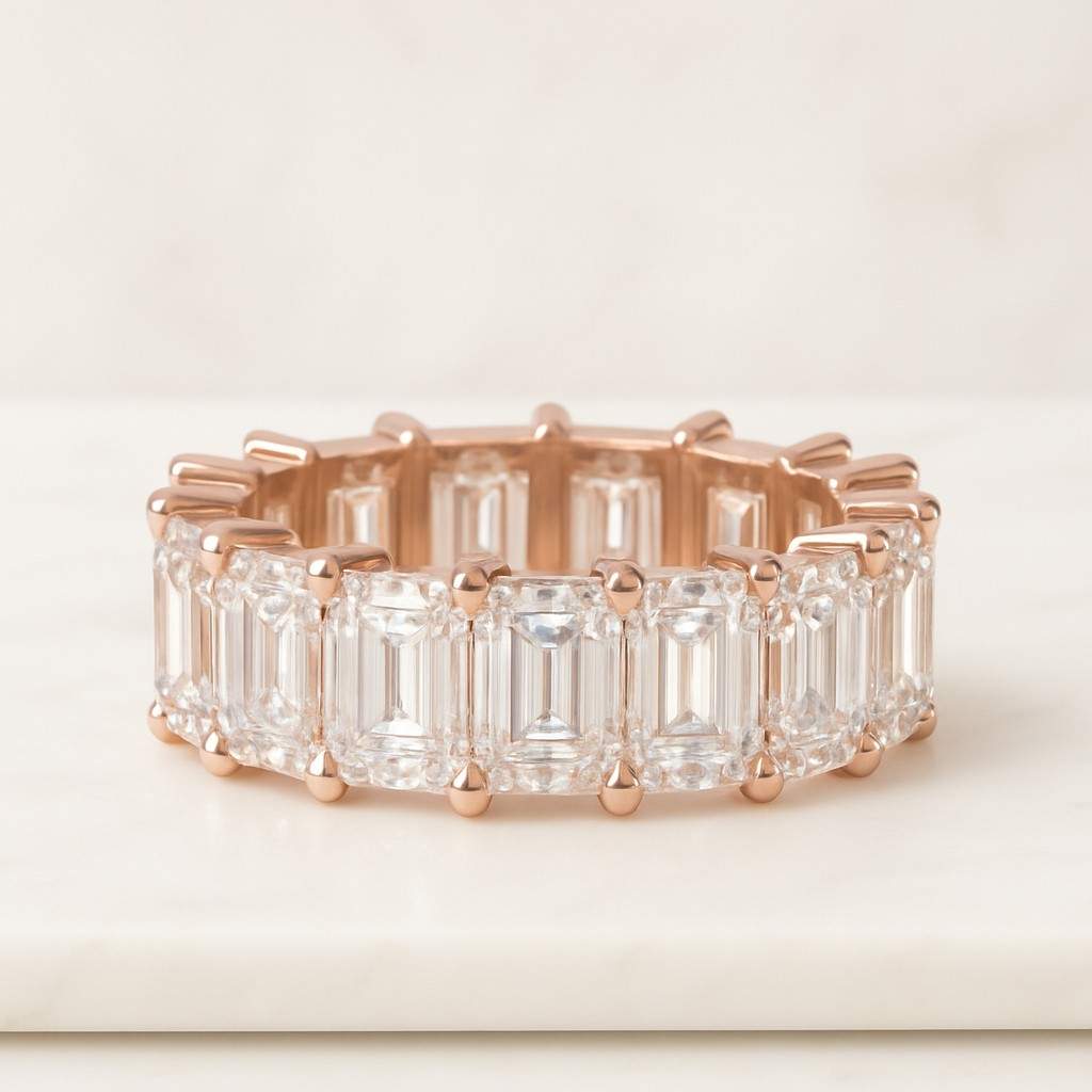 Emerald Cut Lab Grown Diamond Eternity Band 14K Yellow Gold Ring