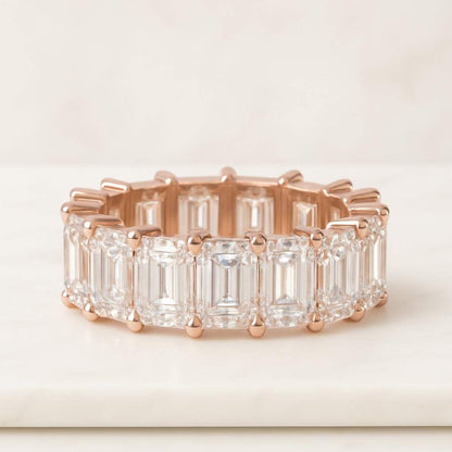 Emerald Cut Lab Grown Diamond Eternity Band 14K Yellow Gold Ring