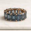 14k Rose Gold Vivid Blue Emerald Diamond Eternity Wedding Band For Women
