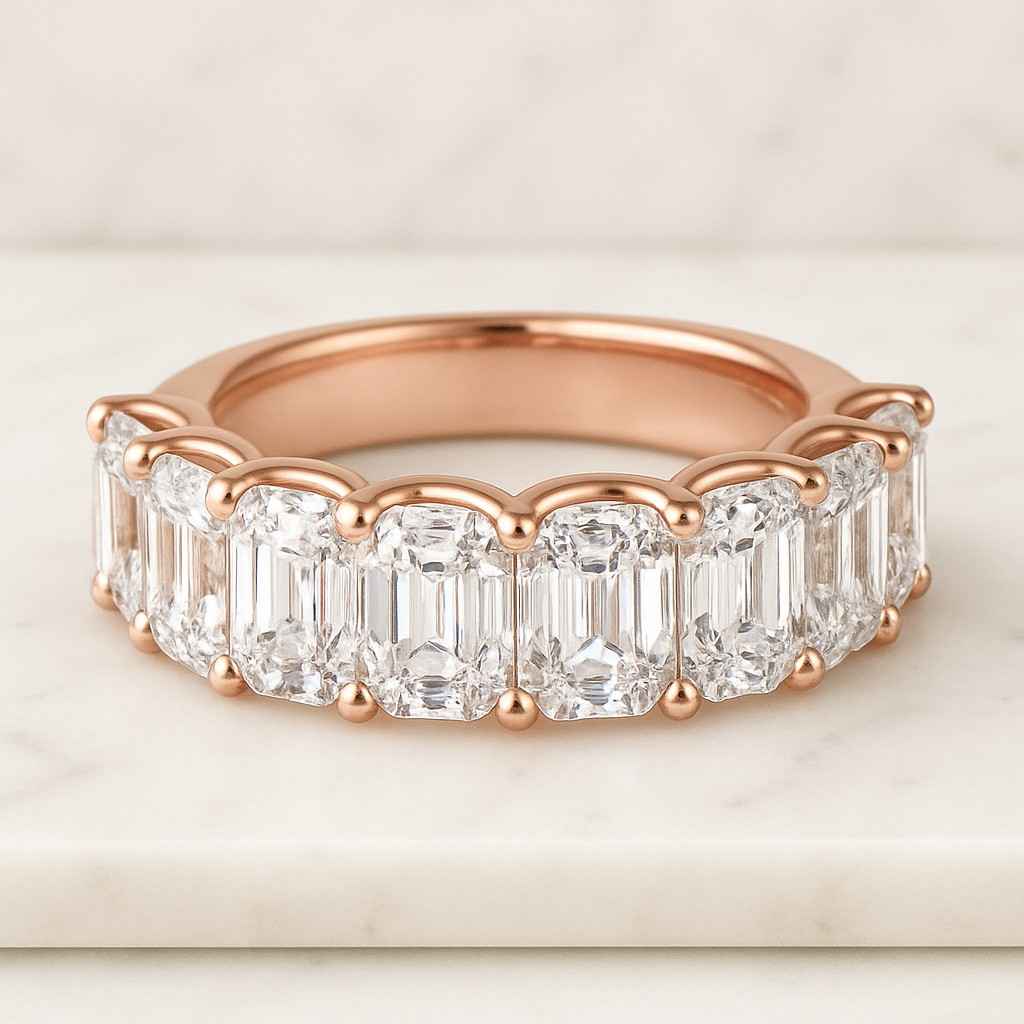 Emerald Cut Lab Grown Diamond Full Eternity Band  Stackable Full Eternity band in 10K 14K 18K Gold  Gift for her