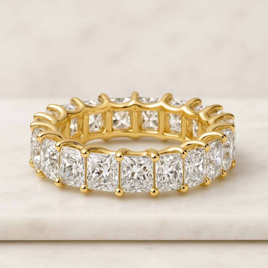 Emerald Cut Lab Grown Diamond Full Eternity Wedding Band