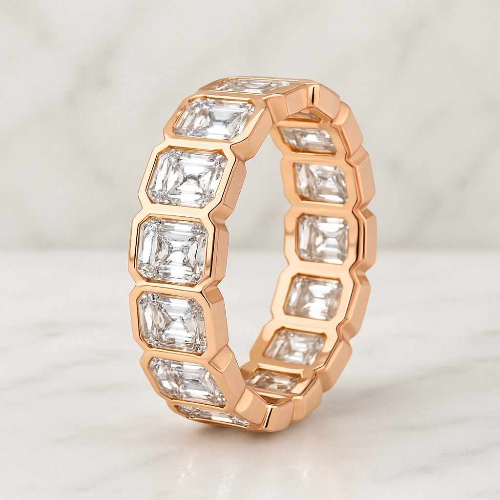 emerald cut lab grown diamond full eternity wedding band