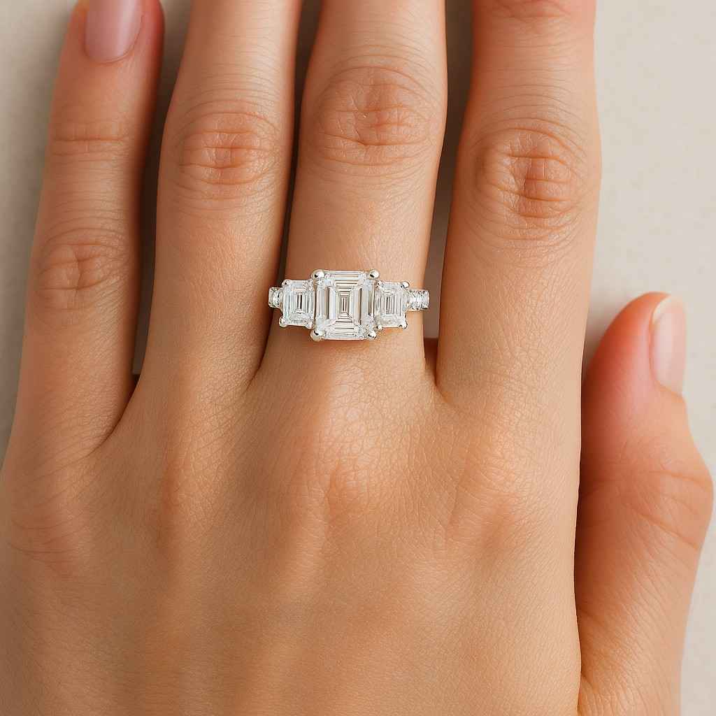 Emerald Cut Lab Grown Diamond Halo Ring, Diamond Wedding Ring for Her