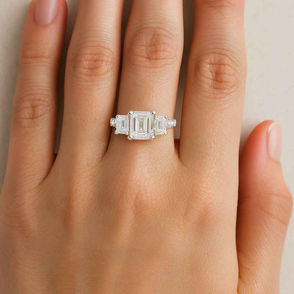 Emerald Cut Lab Grown Diamond Halo Ring, Diamond Wedding Ring for Her