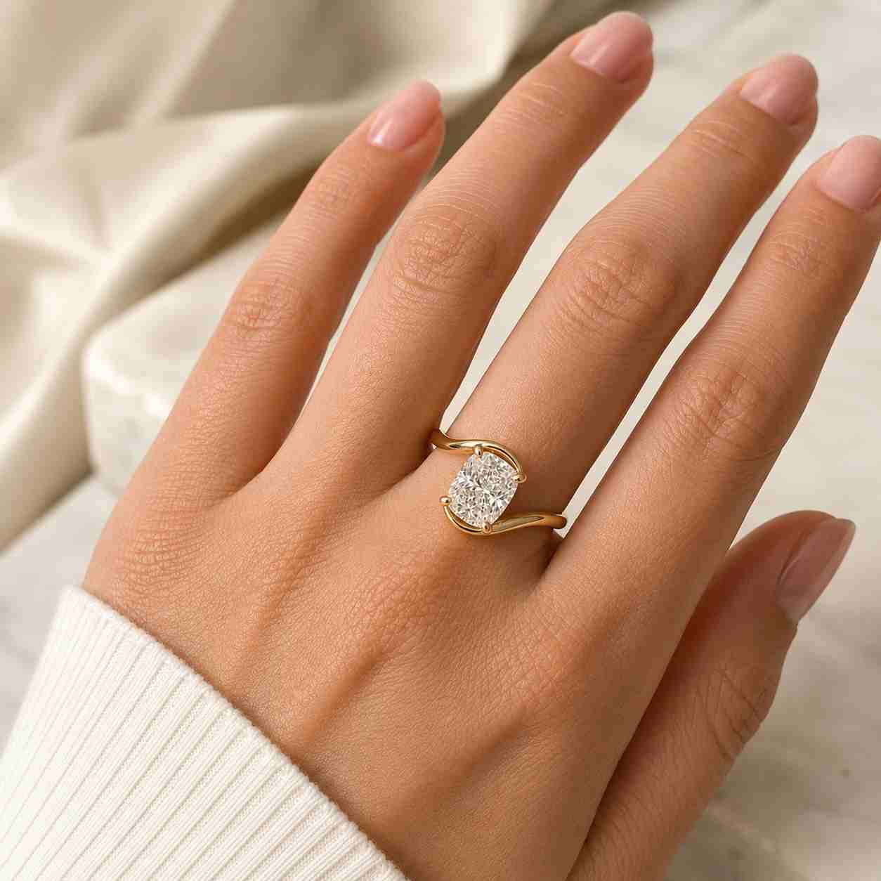 emerald cut lab grown diamond ring, hidden halo split shank engagement ring
