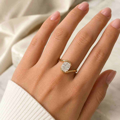 Emerald Cut Lab Grown Diamond Ring, Hidden Halo Split Shank Engagement Ring
