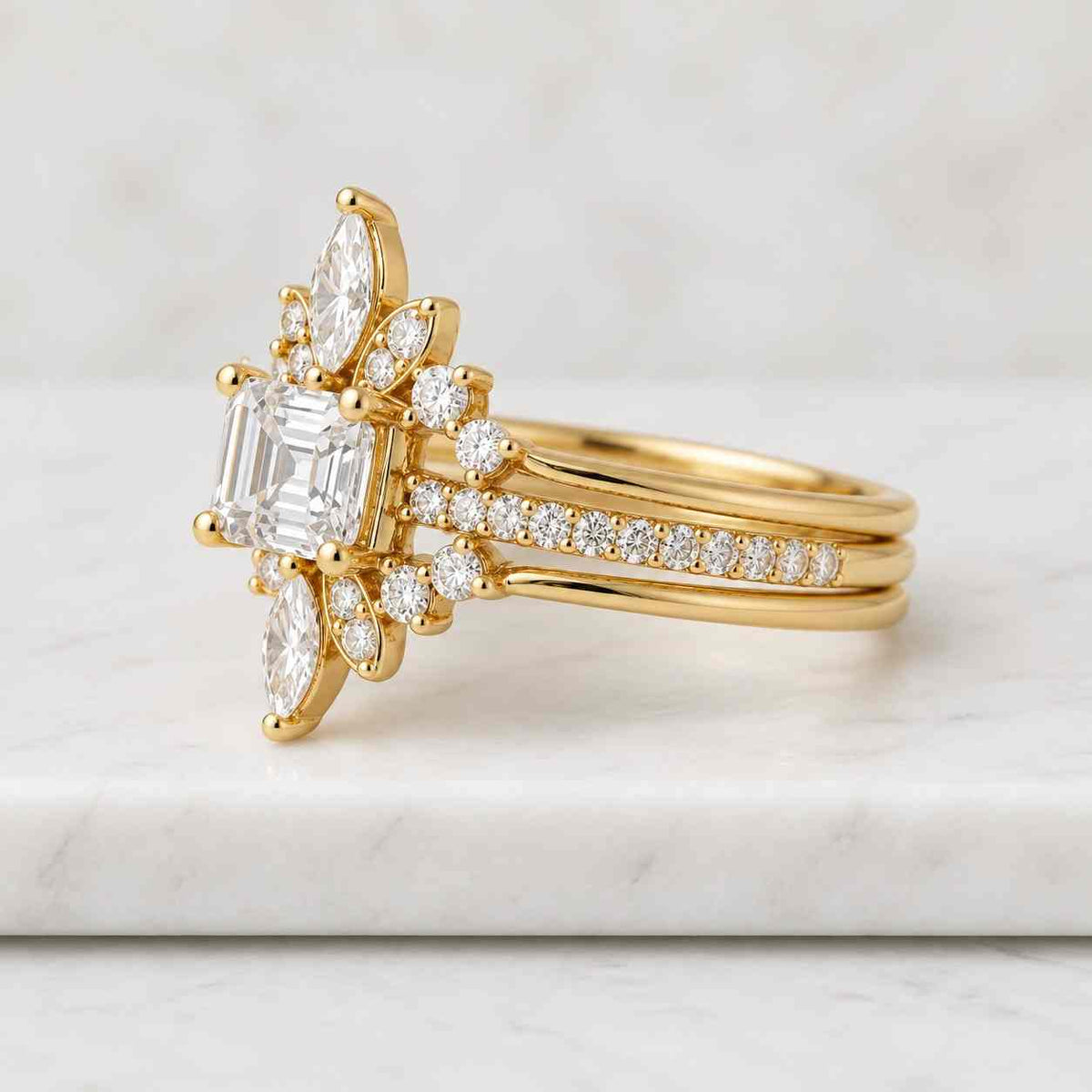 Emerald Cut Lab Grown Diamond Ring Solitaire Engagement Ring Petals Prong High Setting Ring for Proposal Lab Grown Diamond Certificate Ring
