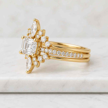 Emerald Cut Lab Grown Diamond Ring Solitaire Engagement Ring Petals Prong High Setting Ring for Proposal Lab Grown Diamond Certificate Ring
