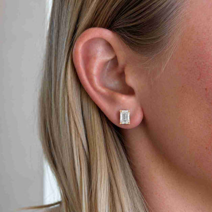 Emerald Cut Lab Grown Diamond Stud Earrings - 10K 14K 18K Gold Platinum & Silver | 0.50-10 Ctw | IGI Certified | Gift for Her
