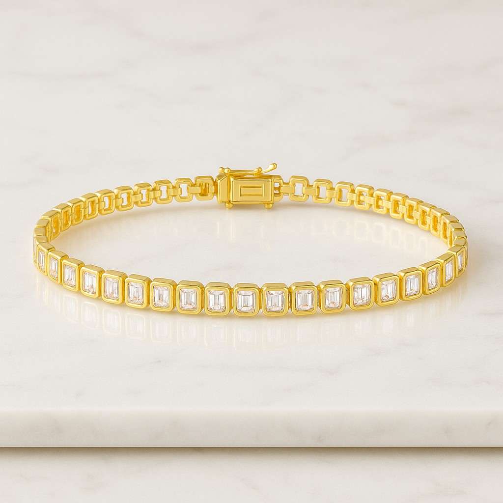 Emerald Cut Lab Grown Diamond Tennis Bracelet Emerald Cut Moissanite Tennis Bracelet Luxury White Gold Bracelet Handmade Anniversary Jewelry Gift for Her