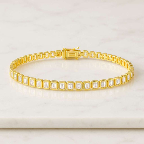 Emerald Cut Lab Grown Diamond Tennis Bracelet Emerald Cut Moissanite Tennis Bracelet Luxury White Gold Bracelet Handmade Anniversary Jewelry Gift for Her