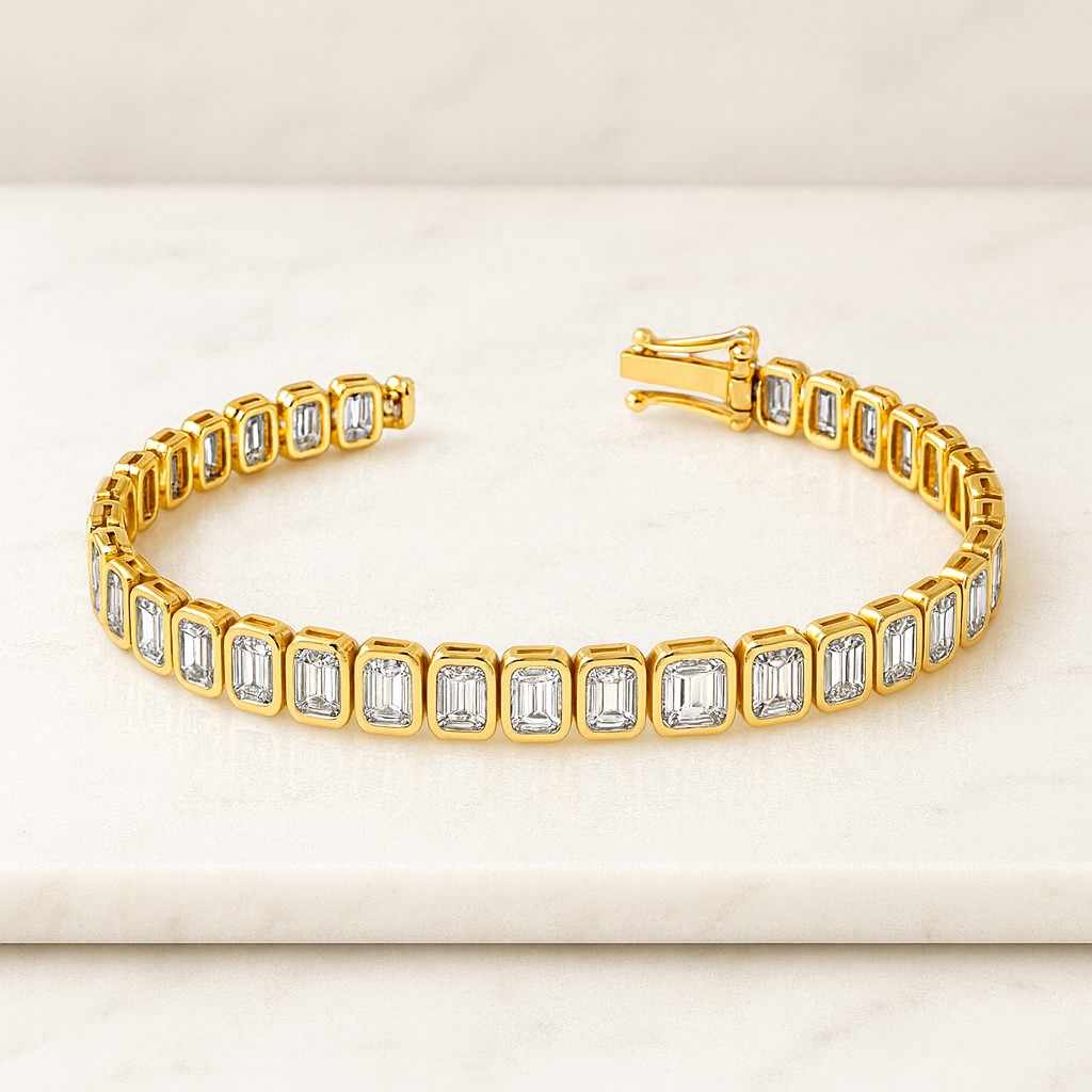 Emerald Cut Lab Grown Diamond Tennis Bracelet Solid Gold Luxury Moissanite Tennis Bracelet 1 Carat Each Emerald Cut Diamond Look Bracelet Handmade Jewelry Gift for Women