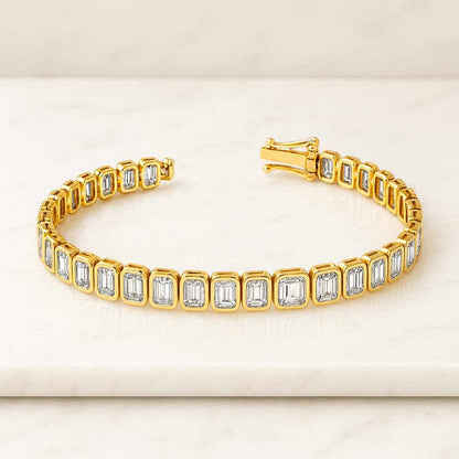 Emerald Cut Lab Grown Diamond Tennis Bracelet Solid Gold Luxury Moissanite Tennis Bracelet 1 Carat Each Emerald Cut Diamond Look Bracelet Handmade Jewelry Gift for Women