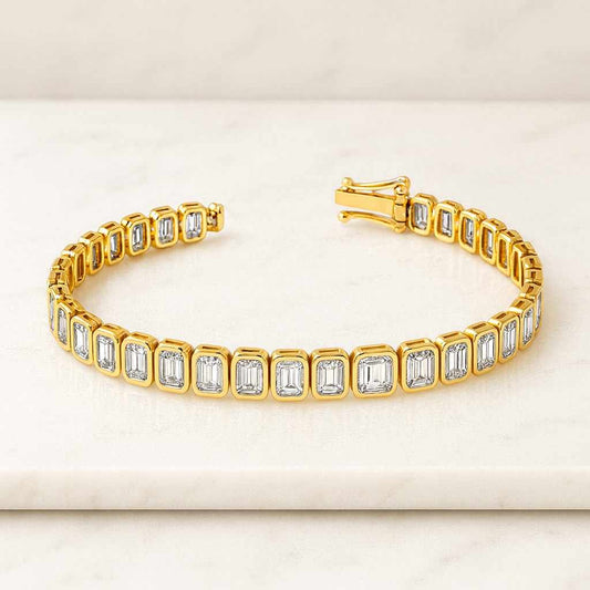 Emerald Cut Lab Grown Diamond Tennis Bracelet Solid Gold Luxury Moissanite Tennis Bracelet 1 Carat Each Emerald Cut Diamond Look Bracelet Handmade Jewelry Gift for Women
