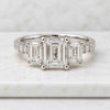 Emerald Cut Lab-Grown Diamond Three Stone Engagement Ring Pave Set