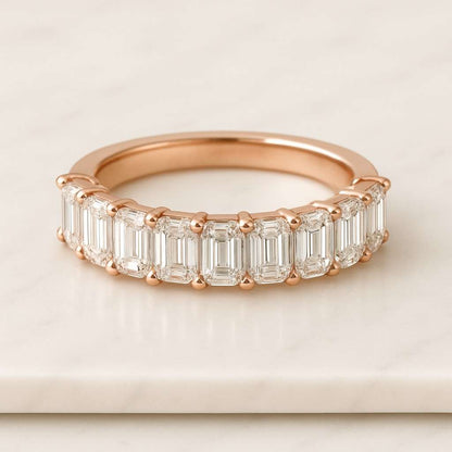 Emerald Cut Moissanite Eternity Band, 14K Yellow Gold Stacking Ring