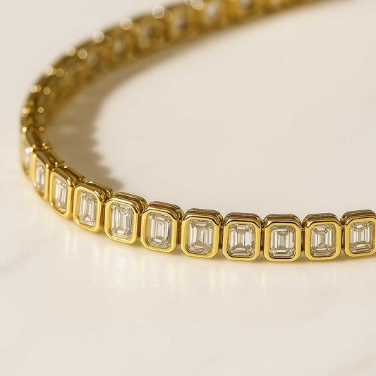 Emerald Cut Moissanite Tennis Bracelet 18KT Gold Prong Setting