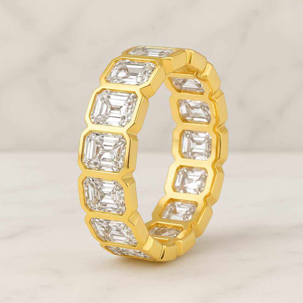 emerald cut moissanite wedding band full eternity anniversary band