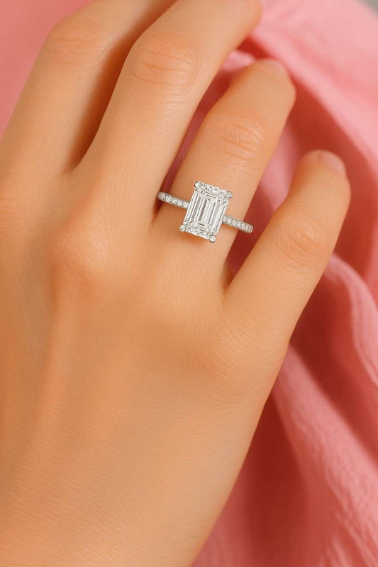 Emerald Cut Natural Diamond Bypass Ring Round Cut Real Diamond Floral Ring For Gift