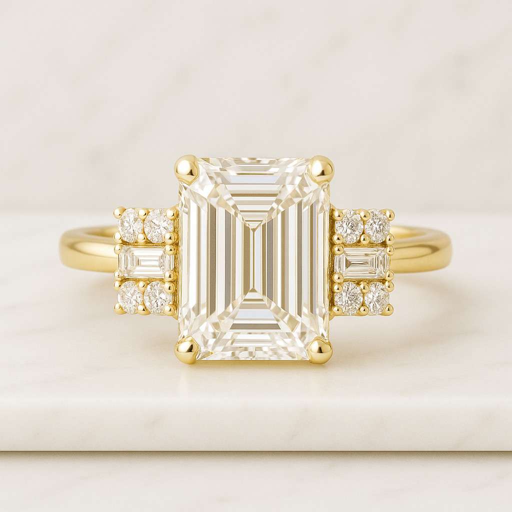 emerald cut simulated diamond engagement ring 14k gold over sterling silver emerald cut lab grown diamond pave engagement ring hidden halo wedding ring