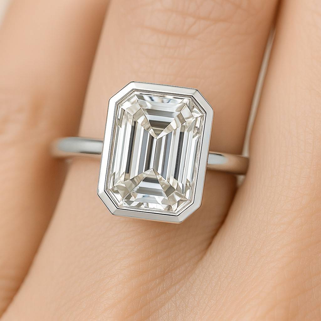 Emerald Cut Simulated Diamond Moissanite Ring 14k Gold Plated Sterling Silver