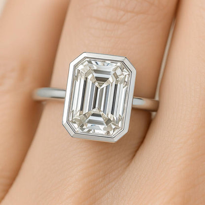 Emerald Cut Simulated Diamond Moissanite Ring 14k Gold Plated Sterling Silver